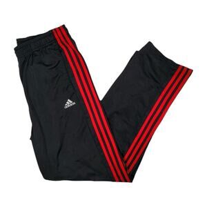 Adidas Track Pants Mens Medium Black Red 3 Stripe Athletic Soccer Joggers